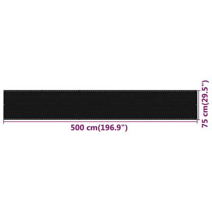 vidaXL Balcony Screen Black 75x500 cm HDPE