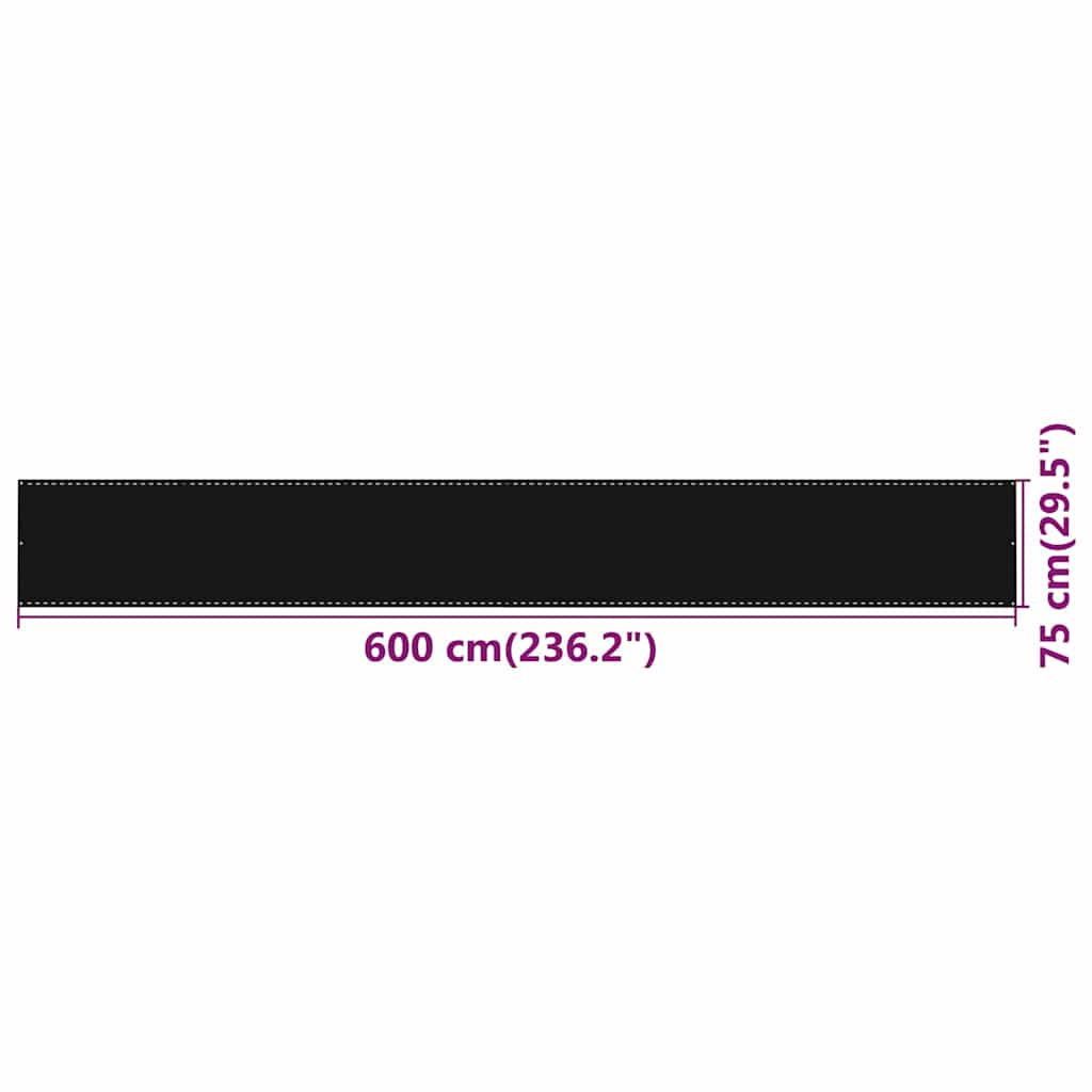 311031 vidaXL Balcony Screen Black 75x600 cm HDPE