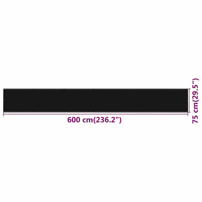 311031 vidaXL Balcony Screen Black 75x600 cm HDPE