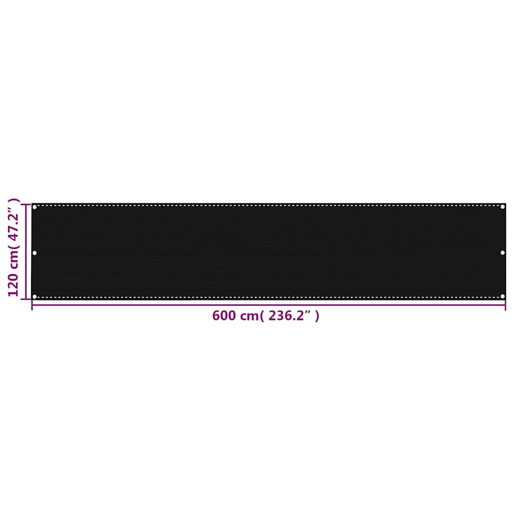 311039 vidaXL Balcony Screen Black 120x600 cm HDPE