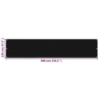 311039 vidaXL Balcony Screen Black 120x600 cm HDPE