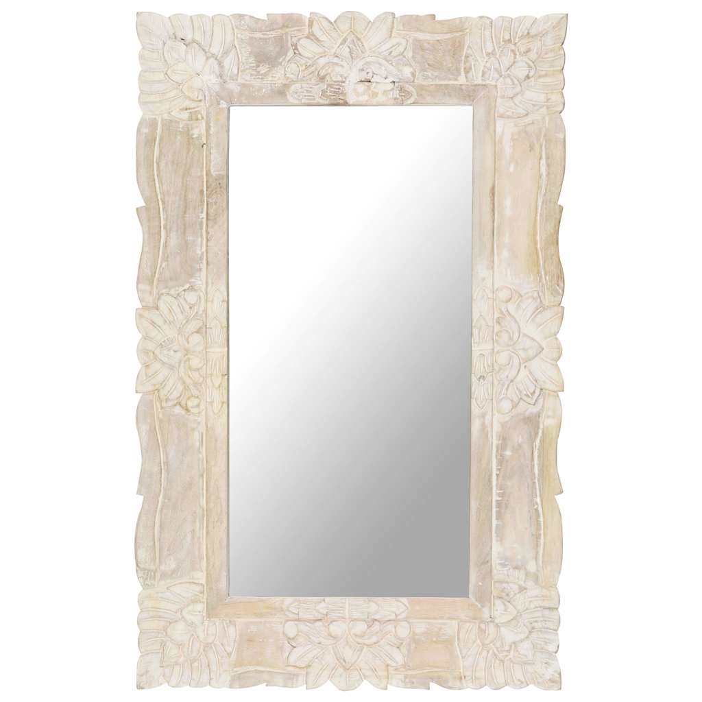 vidaXL Mirror | White | Solid mango wood | Medium | Decorative Inlays | Mirror