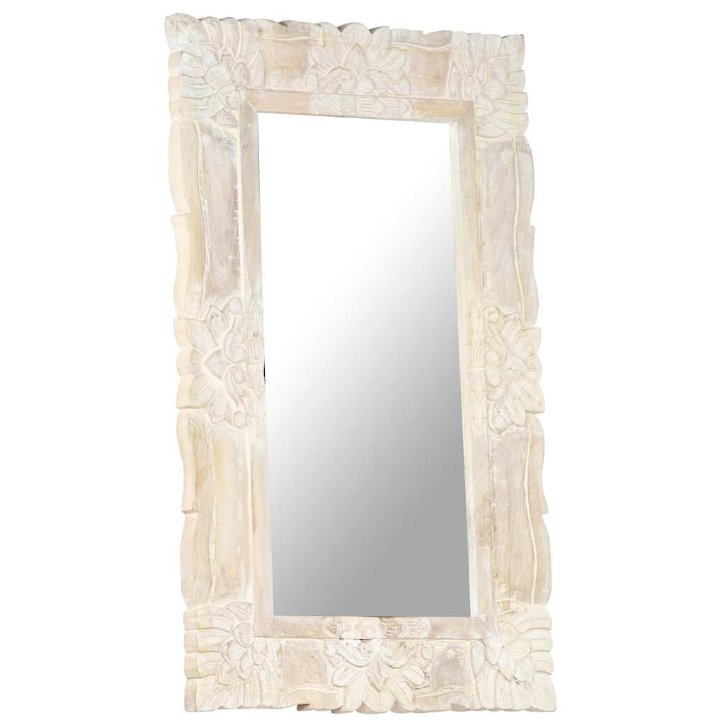 vidaXL Mirror | White | Solid mango wood | Medium | Decorative Inlays | Mirror