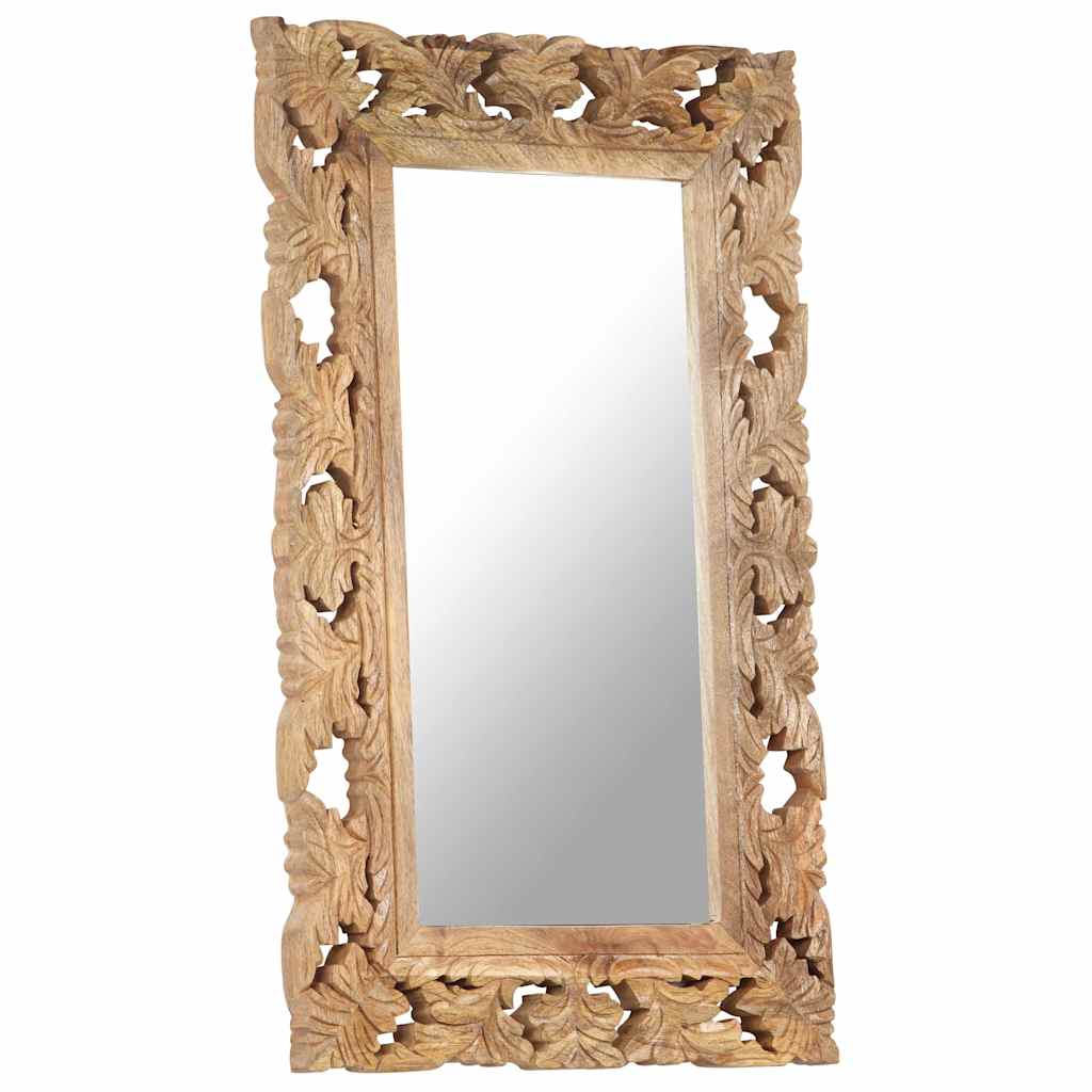 321639 vidaXL Hand Carved Mirror Brown 80x50 cm Solid Mango Wood