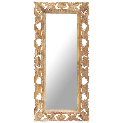 321640 vidaXL Hand Carved Mirror Brown 110x50 cm Solid Mango Wood