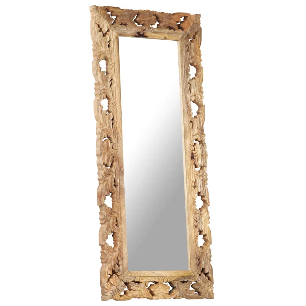 321640 vidaXL Hand Carved Mirror Brown 110x50 cm Solid Mango Wood