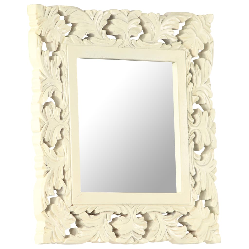 vidaXL Hand Carved Mirror White 50x50 cm Solid Mango Wood
