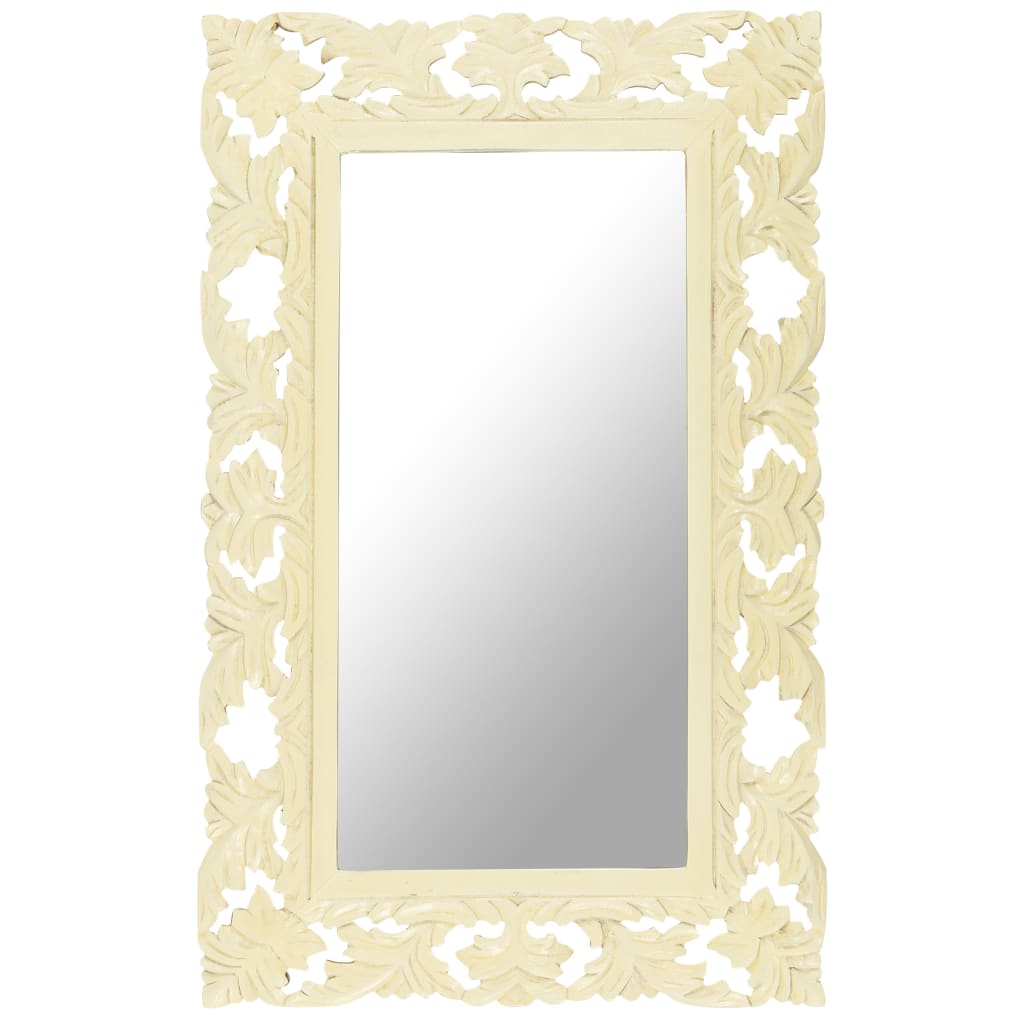 vidaXL Hand Carved Mirror White 80x50 cm Solid Mango Wood
