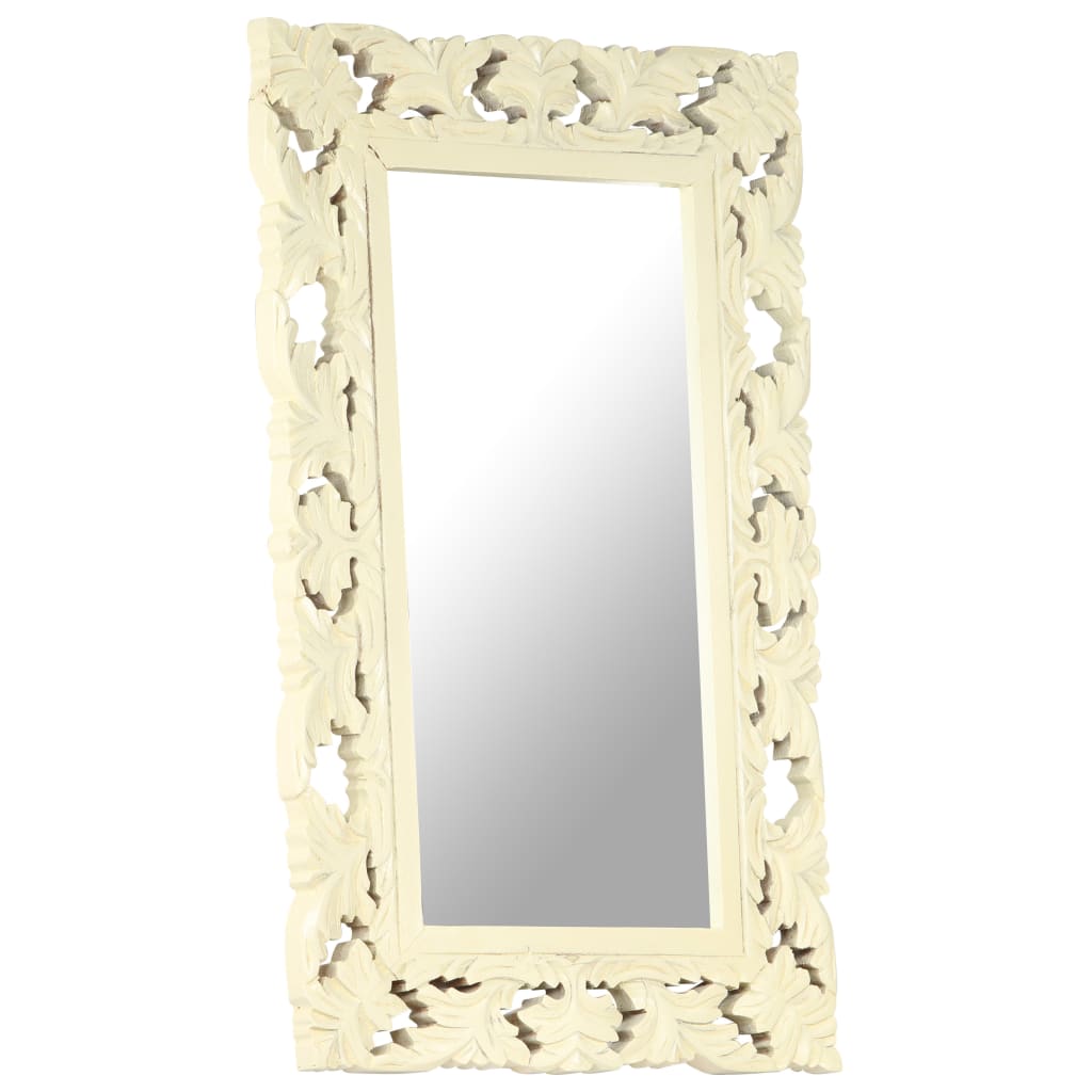 vidaXL Hand Carved Mirror White 80x50 cm Solid Mango Wood