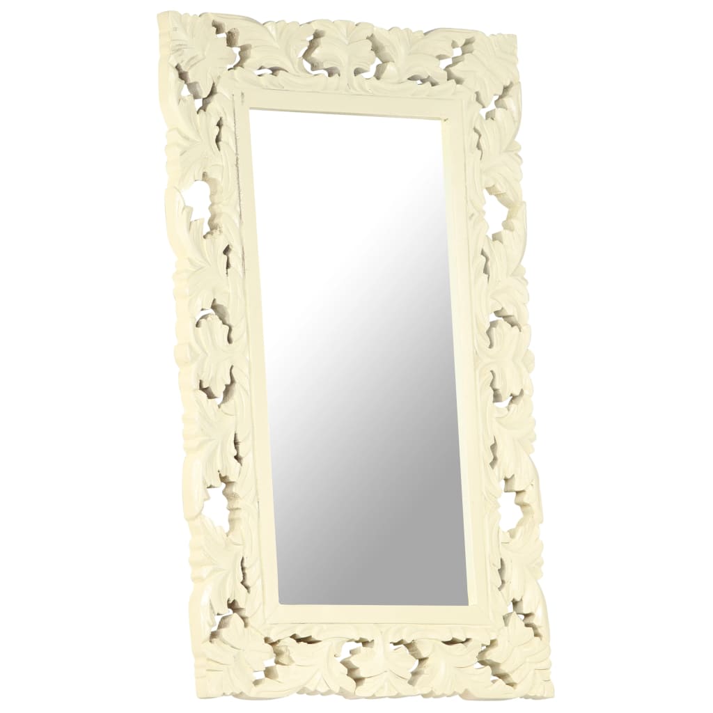 vidaXL Hand Carved Mirror White 80x50 cm Solid Mango Wood