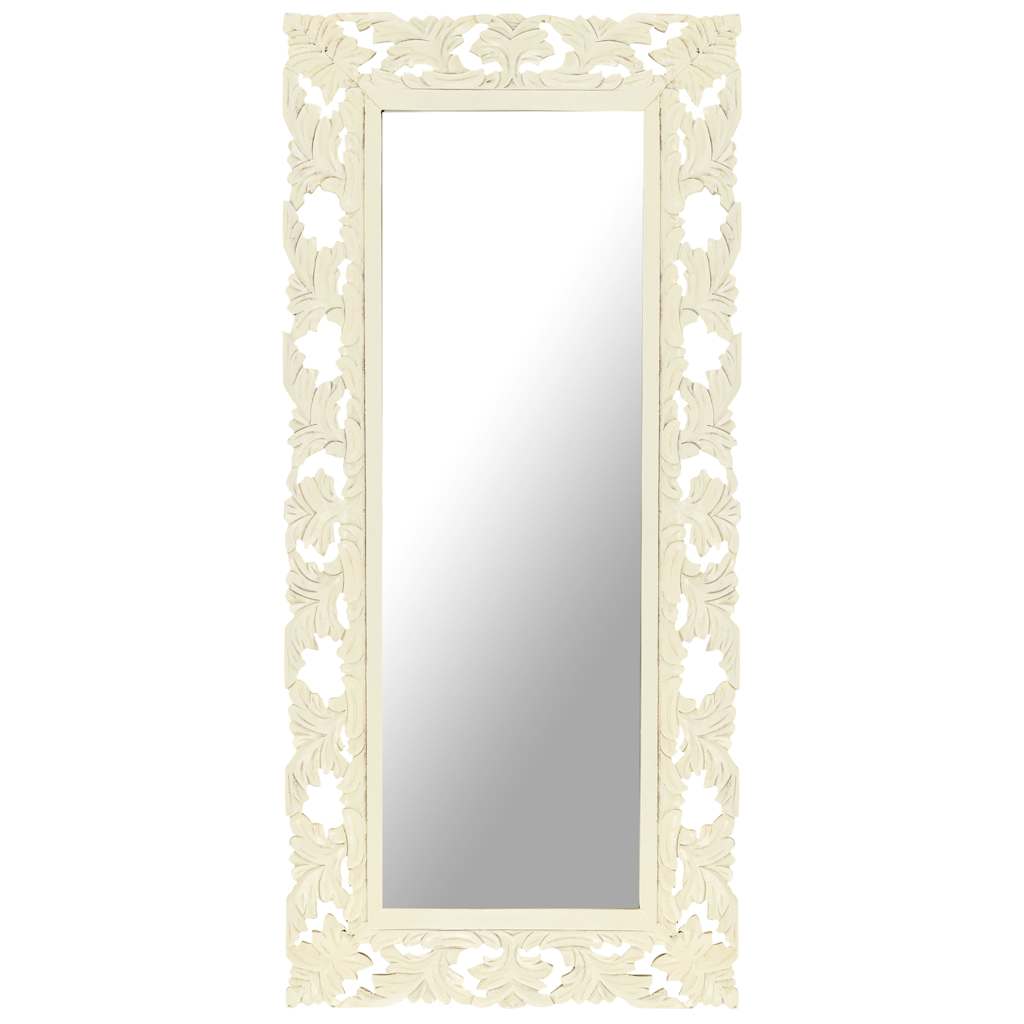 vidaXL Mirror | White | Solid Mango Wood | 110 x 50 cm | Decorative Inlays