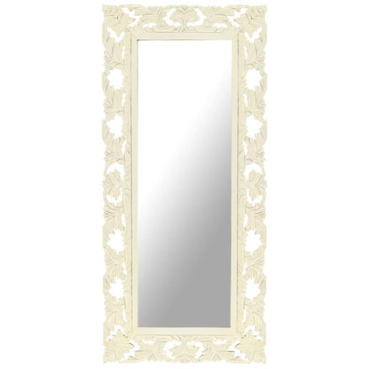 vidaXL Mirror | White | Solid Mango Wood | 110 x 50 cm | Decorative Inlays