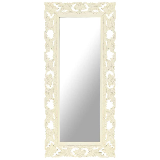 321643 vidaXL Hand Carved Mirror White 110x50 cm Solid Mango Wood