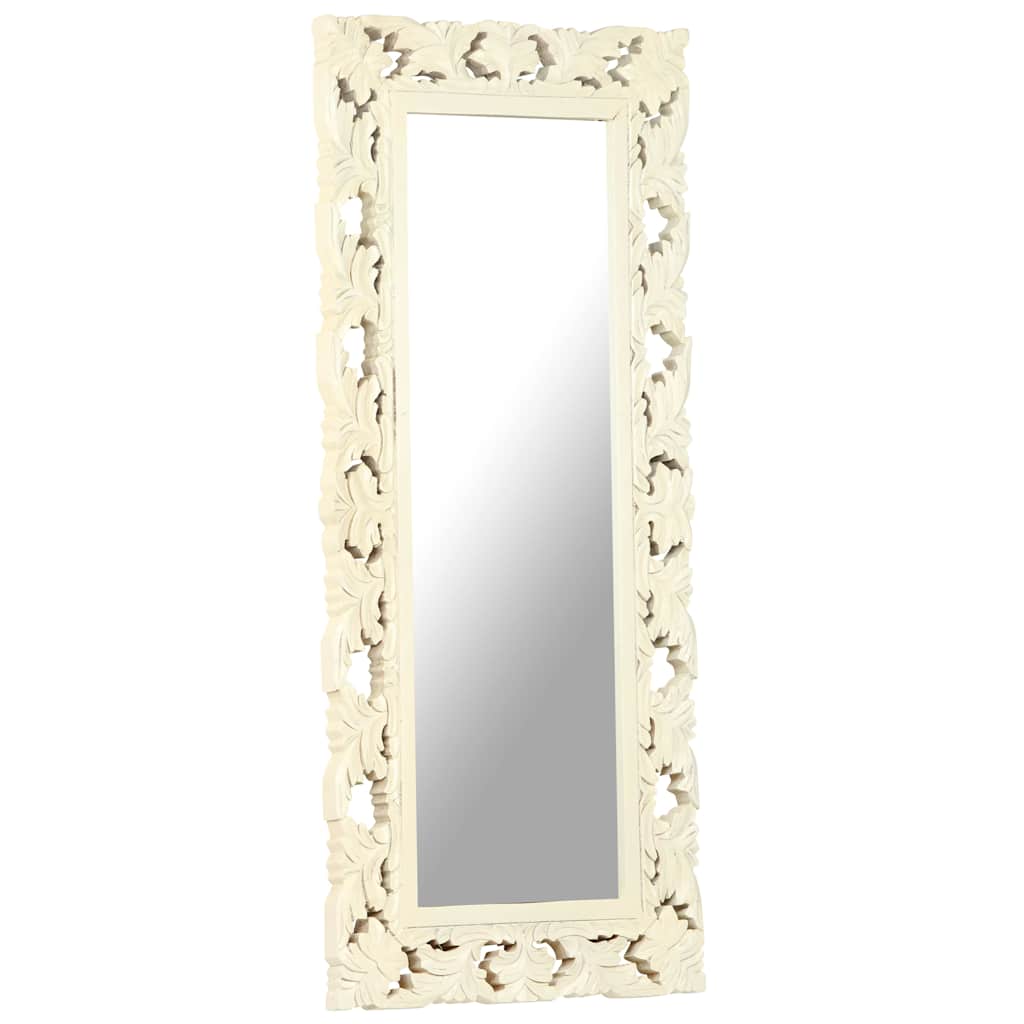 vidaXL Mirror | White | Solid Mango Wood | 110 x 50 cm | Decorative Inlays