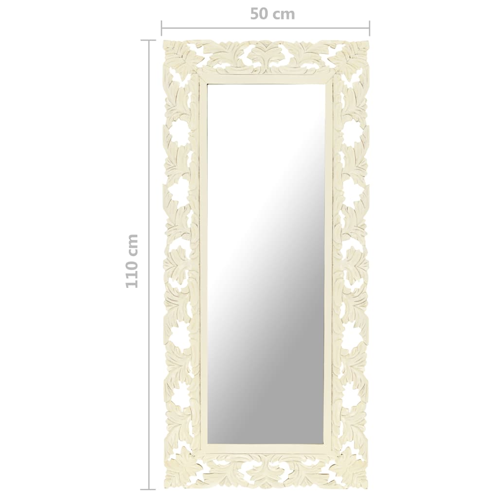vidaXL Mirror | White | Solid Mango Wood | 110 x 50 cm | Decorative Inlays
