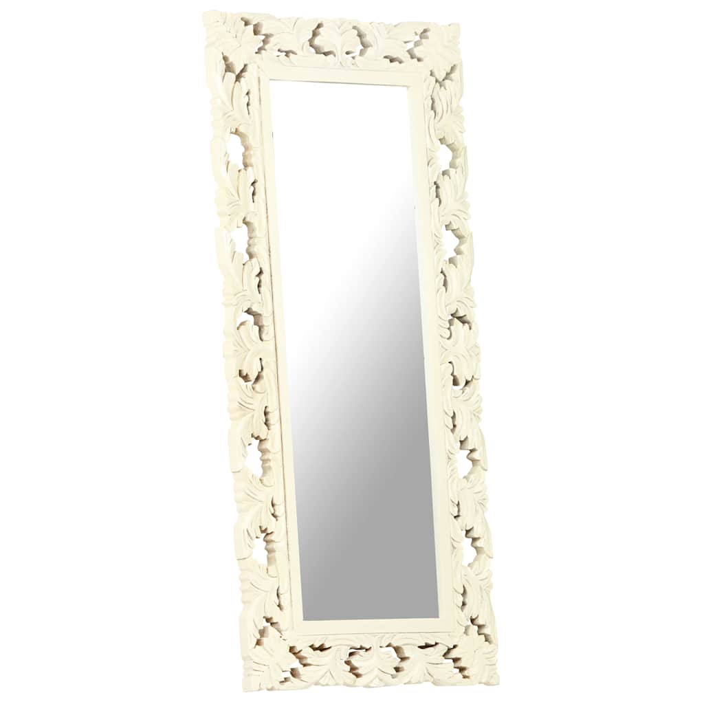 vidaXL Mirror | White | Solid Mango Wood | 110 x 50 cm | Decorative Inlays