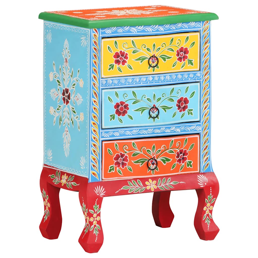 321667 vidaXL Hand Painted Bedside Cabinet 40x30x60 cm Solid Mango Wood