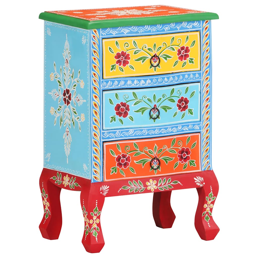 321667 vidaXL Hand Painted Bedside Cabinet 40x30x60 cm Solid Mango Wood