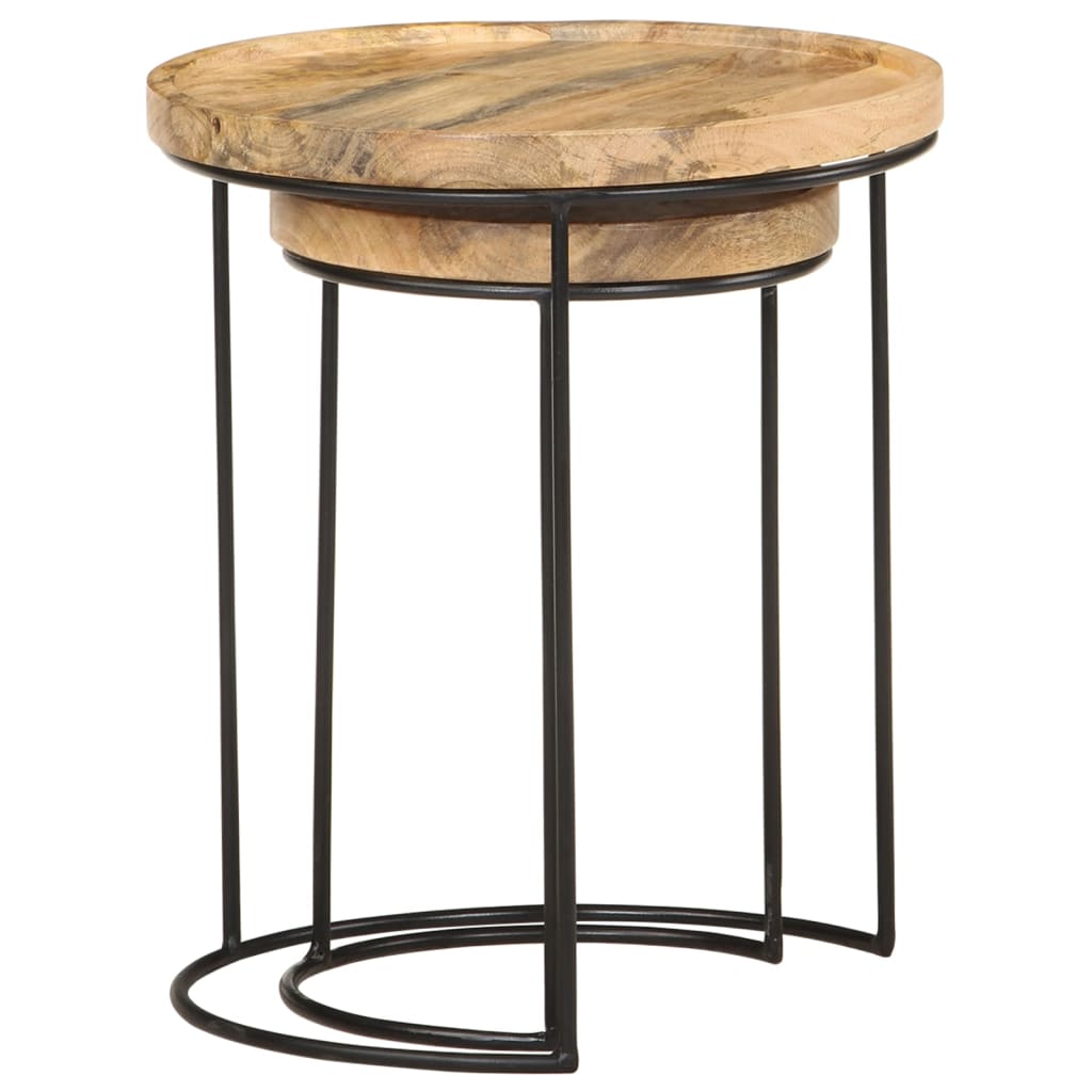 vidaXL 2 Piece Coffee Table Set Solid Mango Wood and Steel