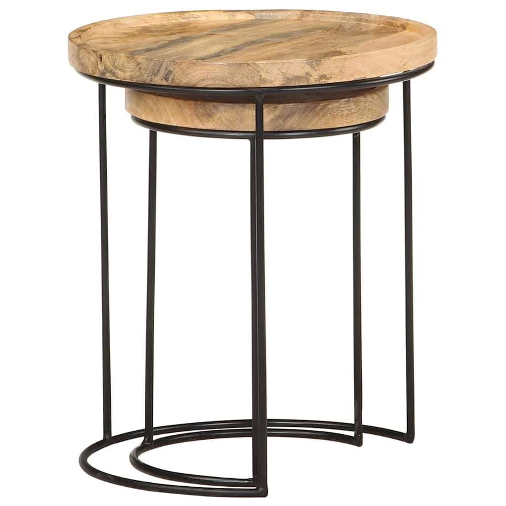 vidaXL 2 Piece Coffee Table Set Solid Mango Wood and Steel