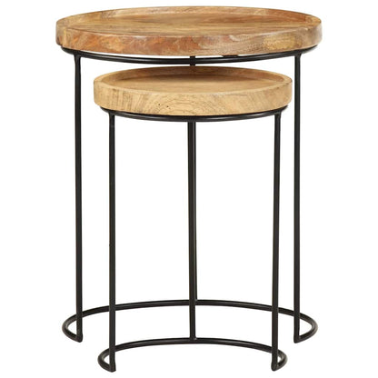 vidaXL 2 Piece Coffee Table Set Solid Mango Wood and Steel