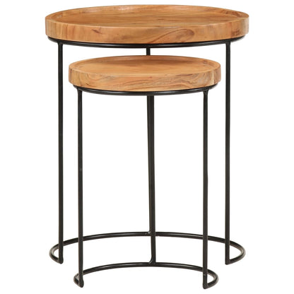 vidaXL 2 Piece Coffee Table Set Solid Acacia Wood and Steel
