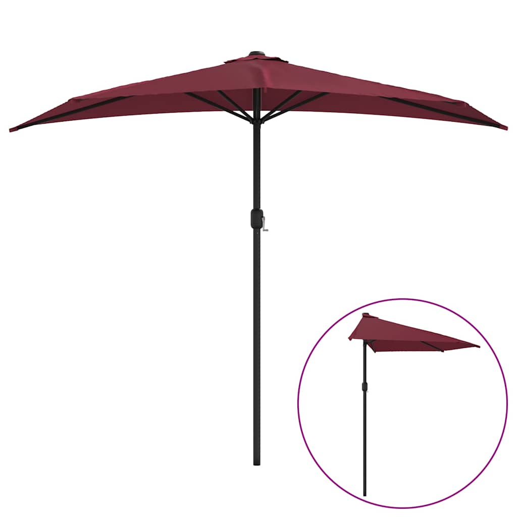 312498 vidaXL Balcony Parasol with Aluminium Pole Bordeaux Red 270x144x222 cm Half