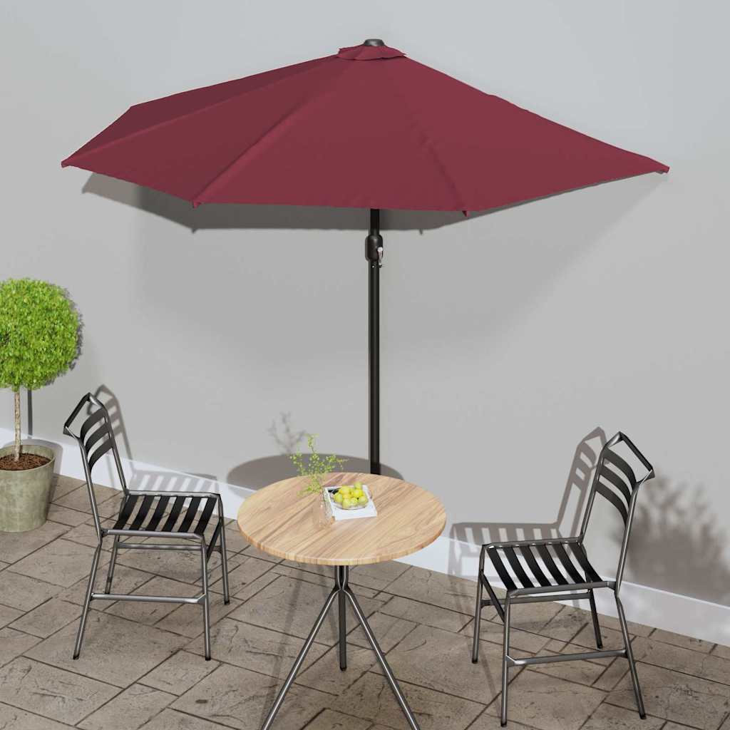 312498 vidaXL Balcony Parasol with Aluminium Pole Bordeaux Red 270x144x222 cm Half