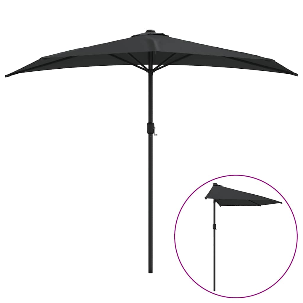 312500 vidaXL Balcony Parasol with Aluminium Pole Black 270x144x222 cm Half