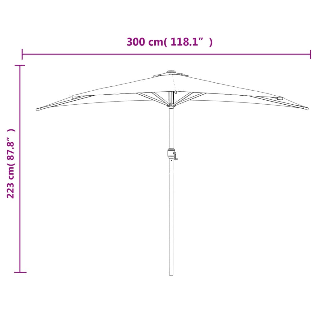 vidaXL Balcony Parasol with Aluminium Pole Terracotta 300x155x223 cm Half