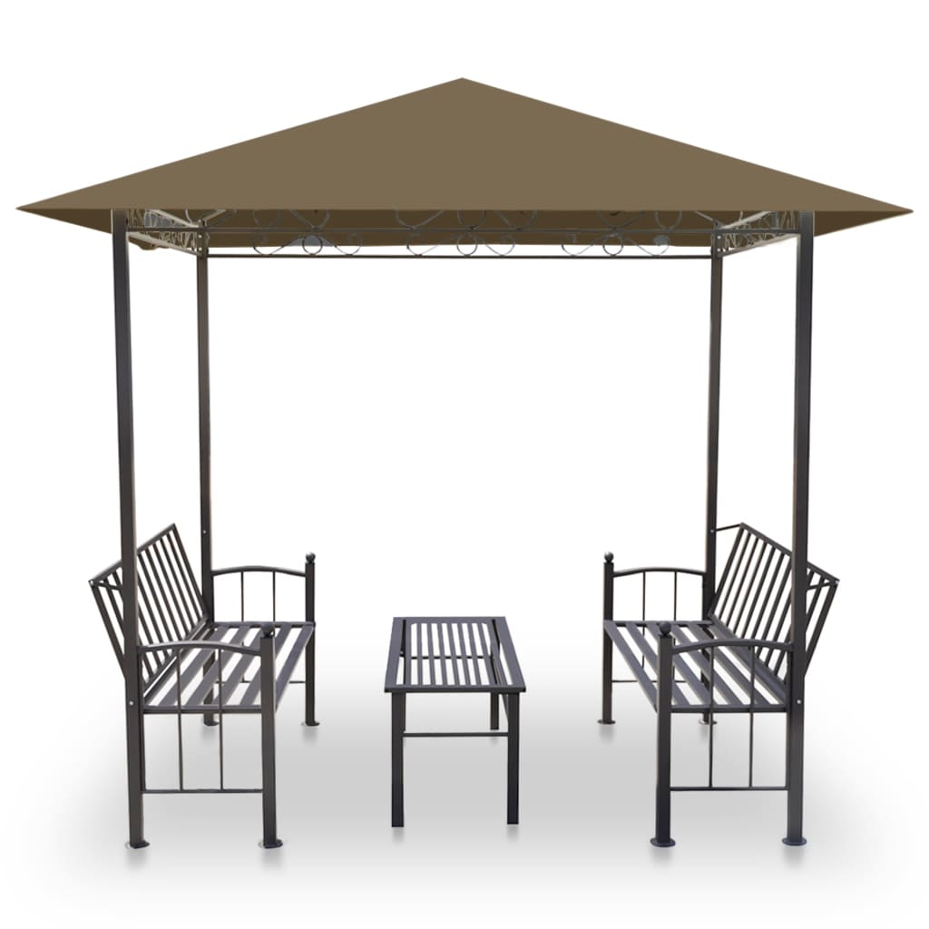 vidaXL Garden Pavilion with Table and Benches 2.5x1.5x2.4 m Taupe 180 g/m²