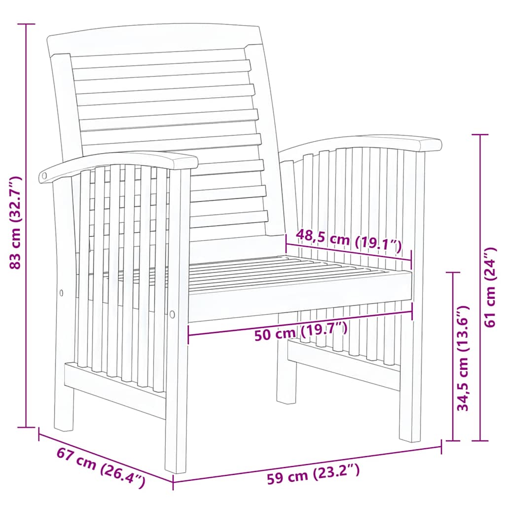 310256 vidaXL Garden Chairs 2 pcs Solid Acacia Wood