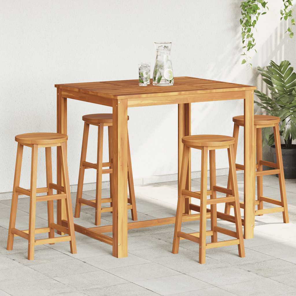 vidaXL Bar Stool | Set of 4 | Acacia Wood Color | Solid Acacia wood | Standard