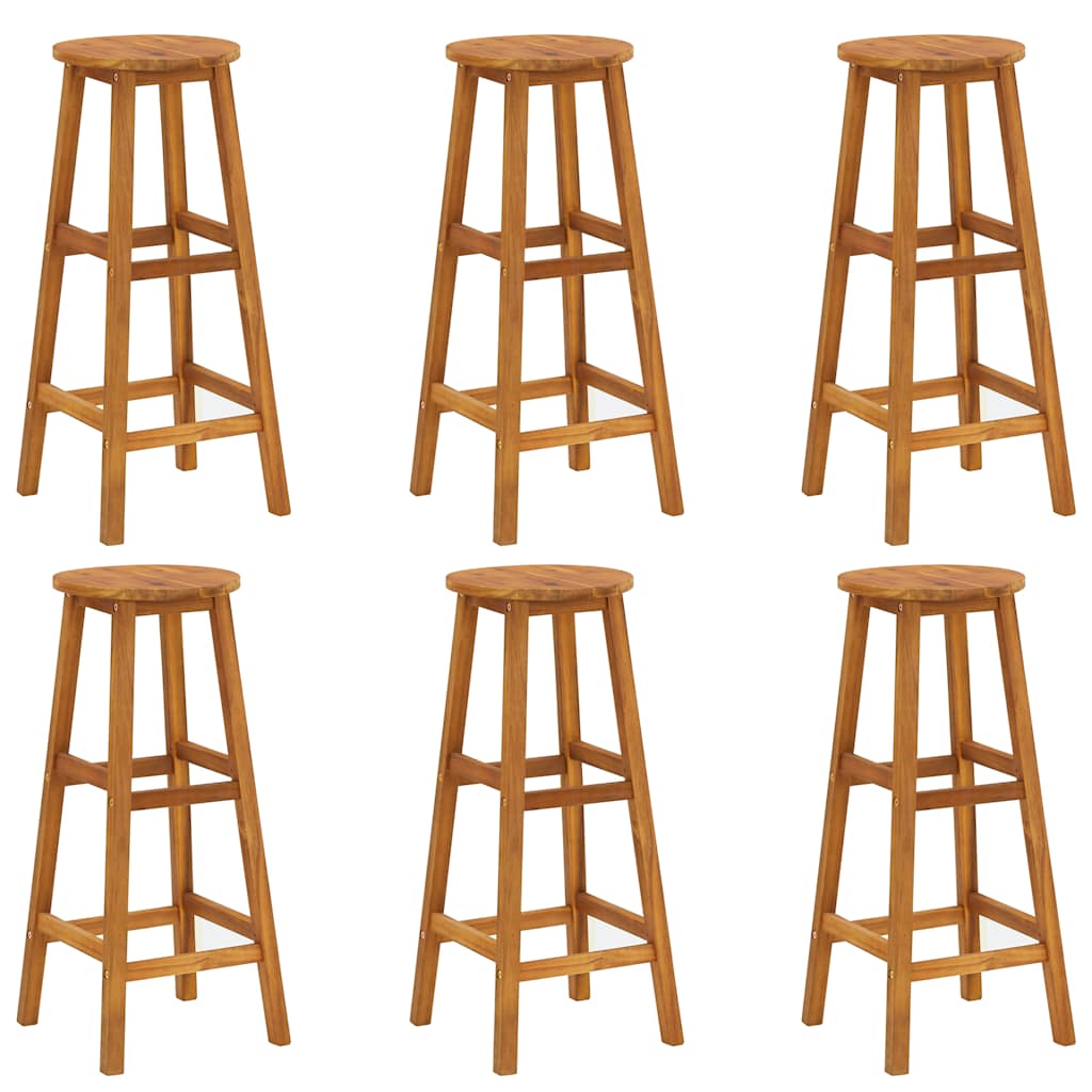 vidaXL Bar Stool | Set of 6 | Solid acacia wood | Standard | Footrest