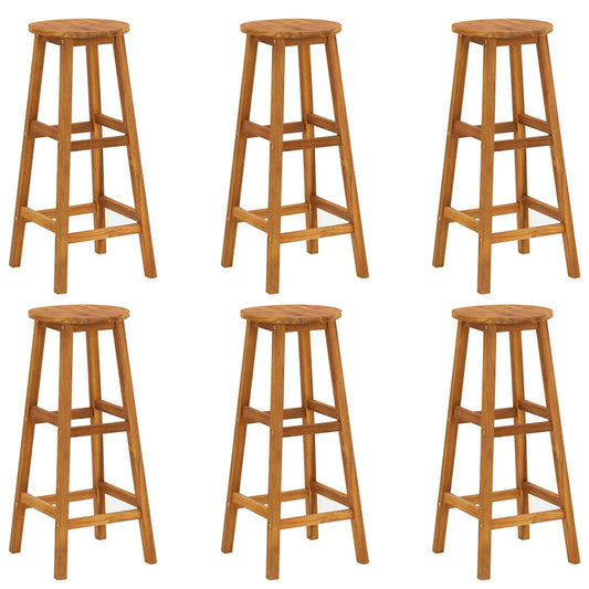 vidaXL Bar Stool | Set of 6 | Solid acacia wood | Standard | Footrest