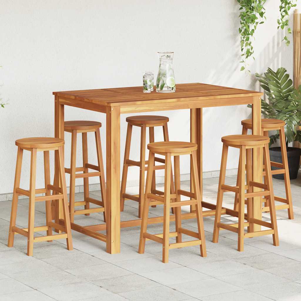 vidaXL Bar Stool | Set of 6 | Solid acacia wood | Standard | Footrest