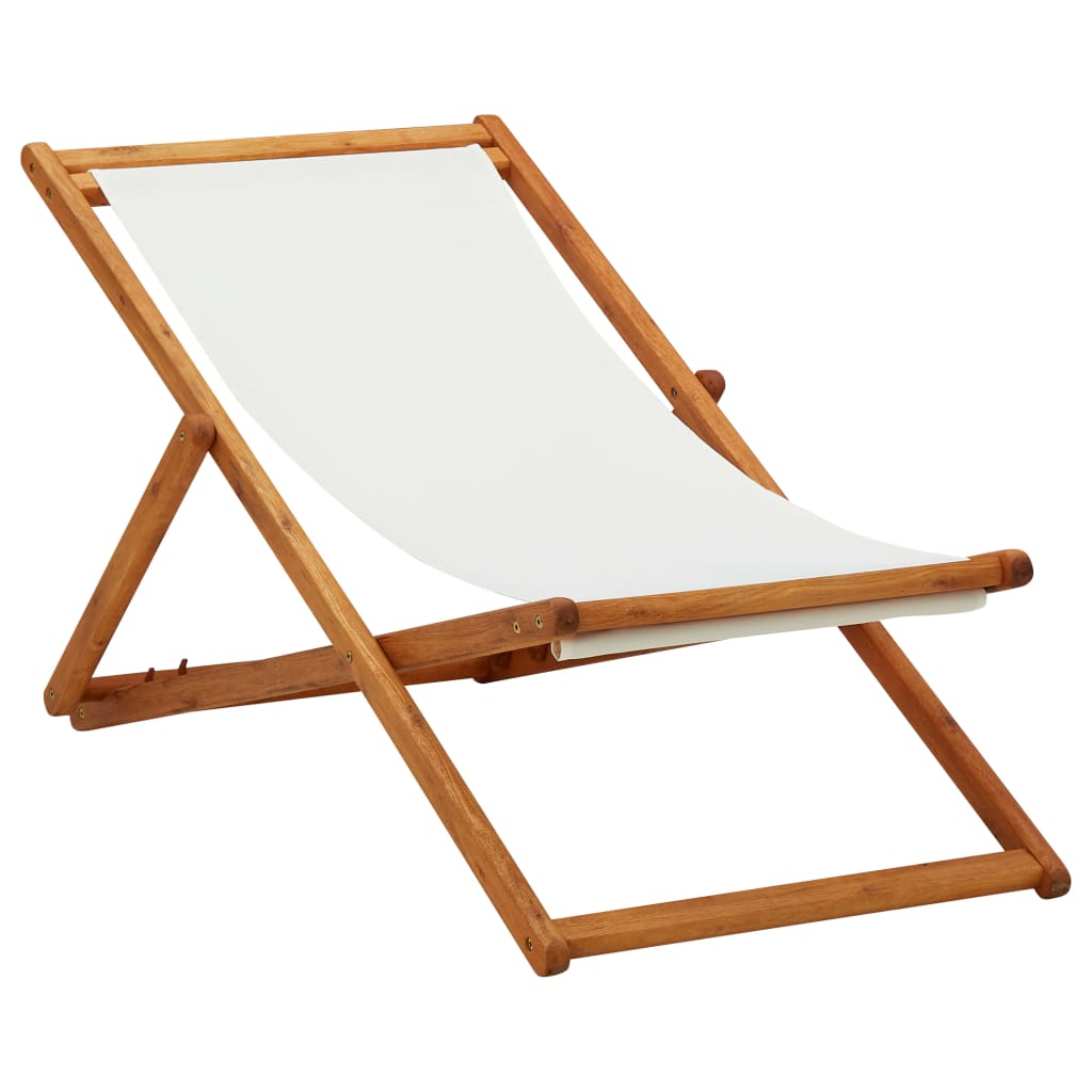 vidaXL Beach Chair | Cream White | Solid Eucalyptus Wood | Medium | Foldable