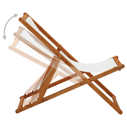 vidaXL Beach Chair | Cream White | Solid Eucalyptus Wood | Medium | Foldable