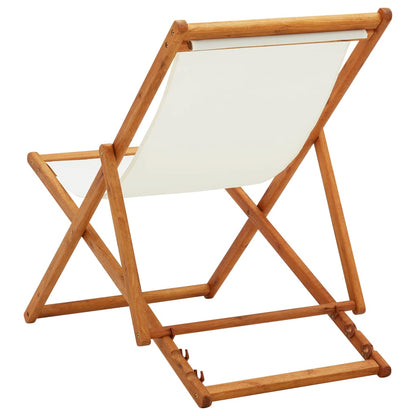 vidaXL Beach Chair | Cream White | Solid Eucalyptus Wood | Medium | Foldable
