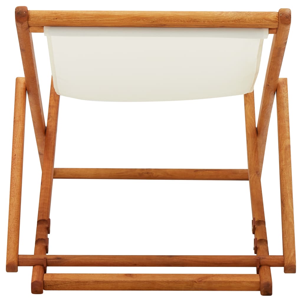vidaXL Beach Chair | Cream White | Solid Eucalyptus Wood | Medium | Foldable