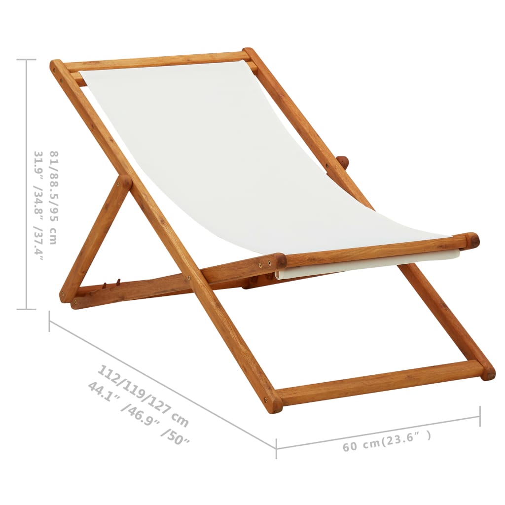 vidaXL Beach Chair | Cream White | Solid Eucalyptus Wood | Medium | Foldable