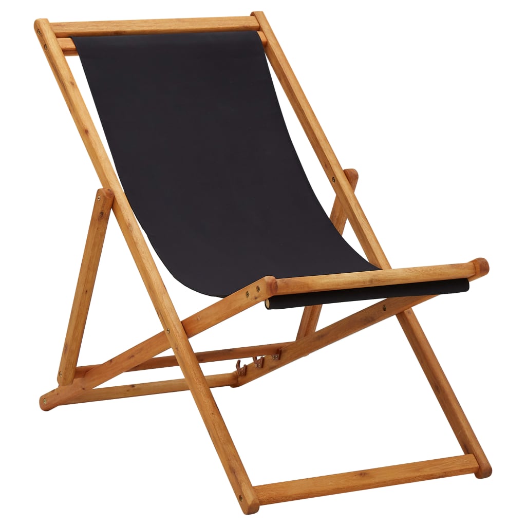 vidaXL Beach Chair | Black | Solid eucalyptus wood, 100% polyester fabric