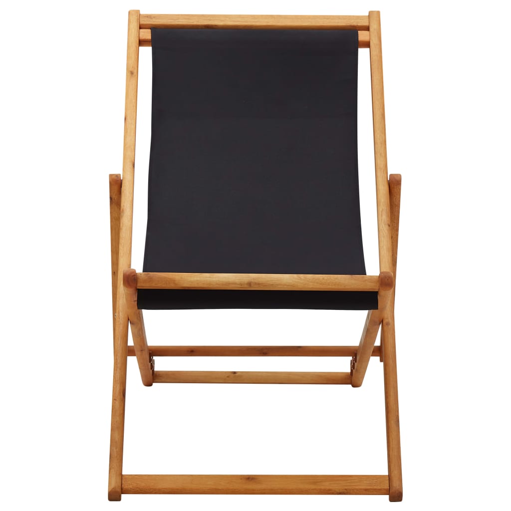 vidaXL Beach Chair | Black | Solid eucalyptus wood, 100% polyester fabric