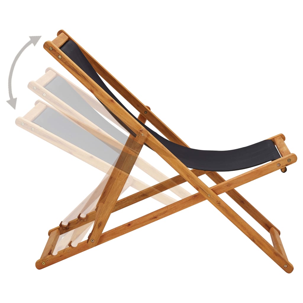 vidaXL Beach Chair | Black | Solid eucalyptus wood, 100% polyester fabric