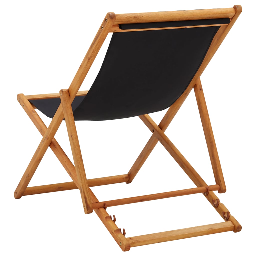 vidaXL Beach Chair | Black | Solid eucalyptus wood, 100% polyester fabric