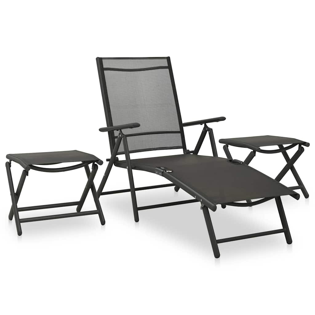 312198 vidaXL 3 Piece Garden Lounge Set Textilene and Aluminium Black