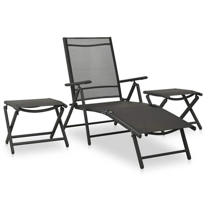 312198 vidaXL 3 Piece Garden Lounge Set Textilene and Aluminium Black