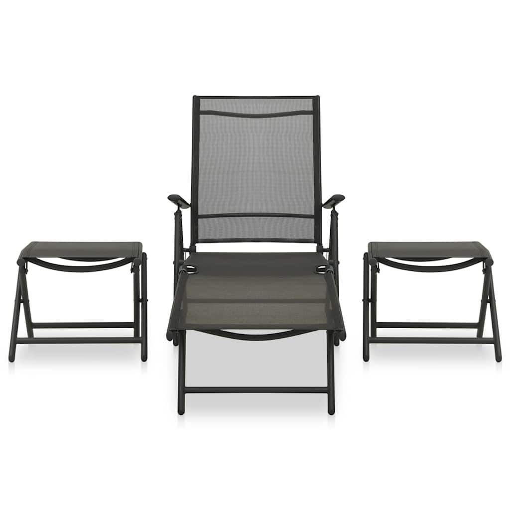 312198 vidaXL 3 Piece Garden Lounge Set Textilene and Aluminium Black
