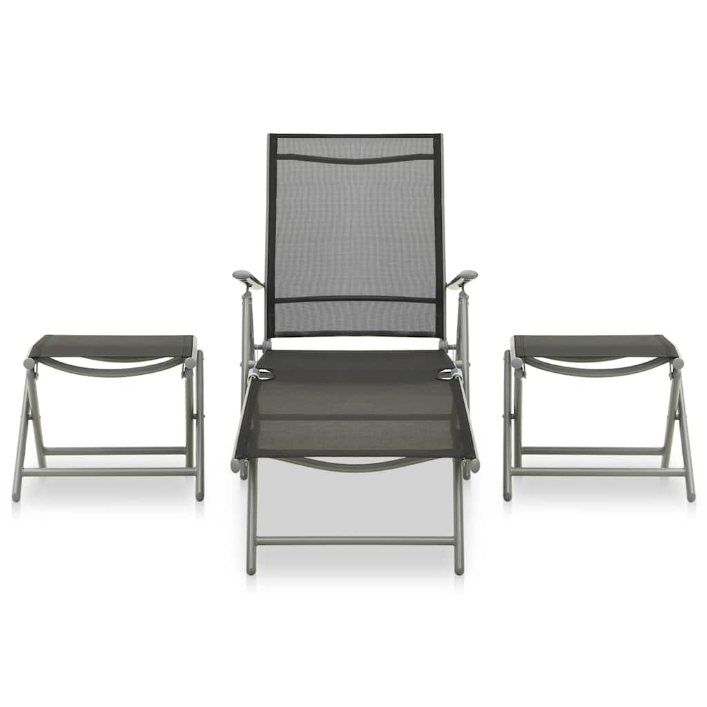 312199 vidaXL 3 Piece Garden Lounge Set Textilene and Aluminium Silver