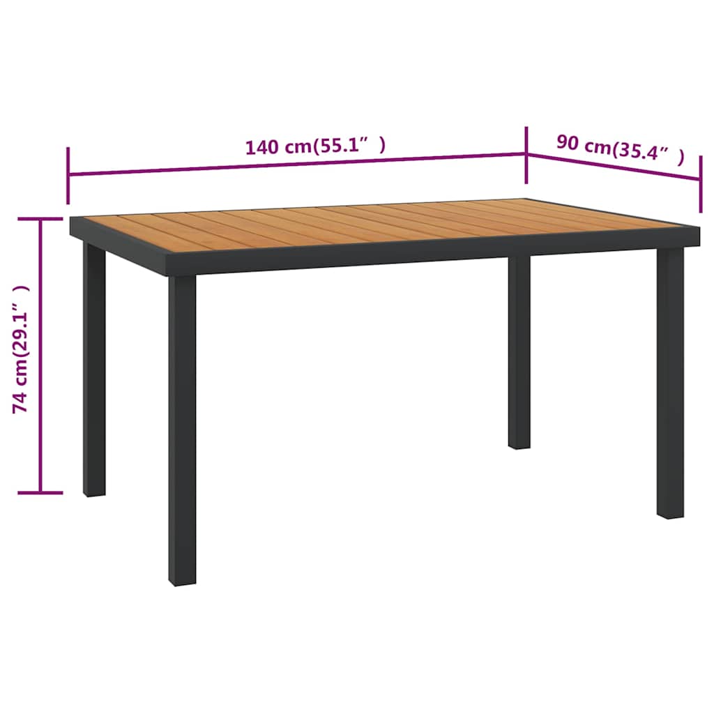 312210 vidaXL Garden Table Brown 140x90x74 cm Aluminium and WPC